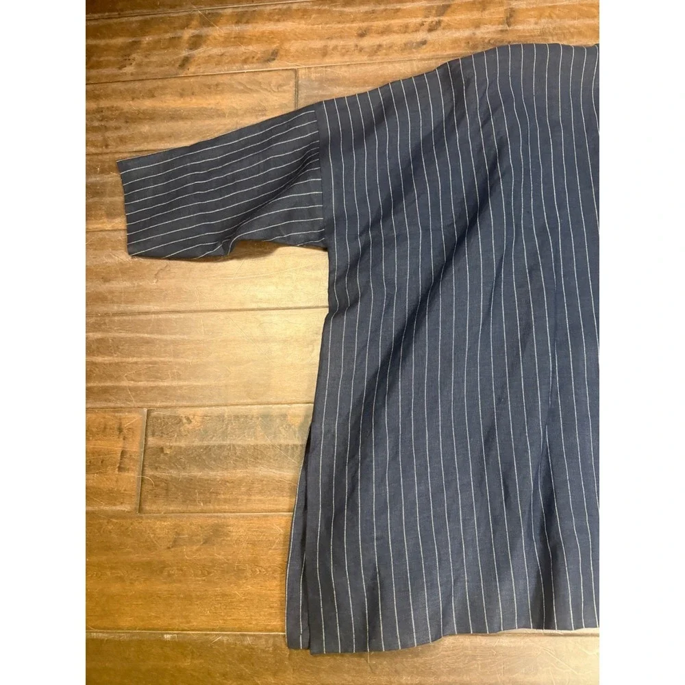 Shirin Guild Kimono Inspired Jacket Open Art Lagenlook Striped | Blue | Medium